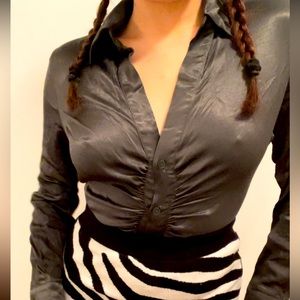 Olive Green Silk Long Sleeve Button-down